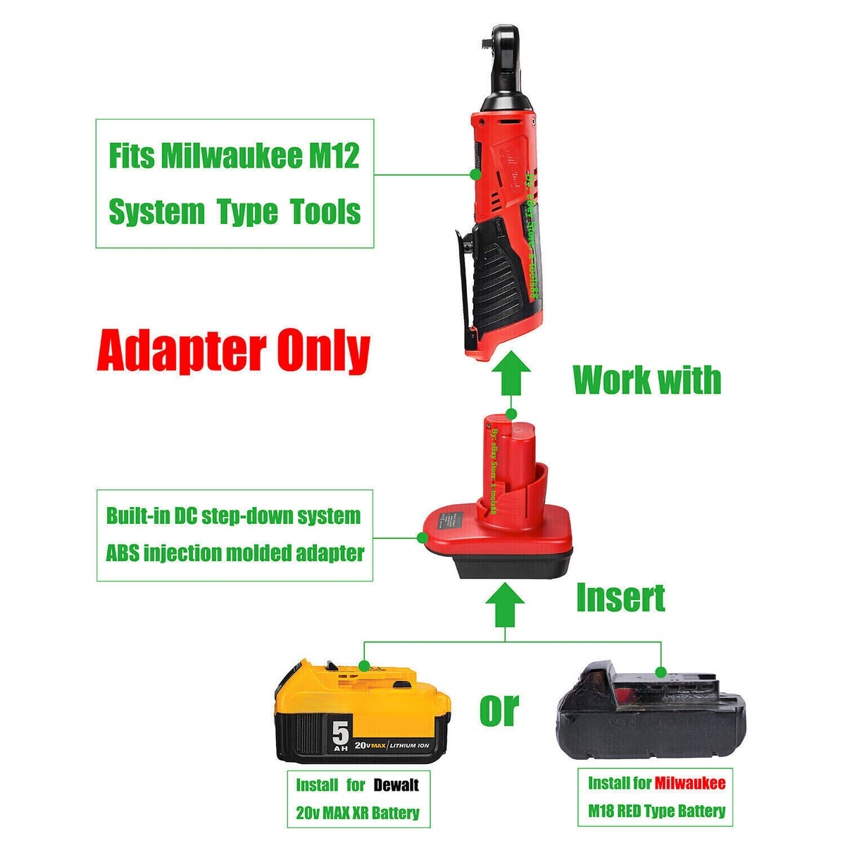 1 Adapter For Milwaukee M12 Tool Used For DeWalt 20v For Milwaukee M18 Battery EBay