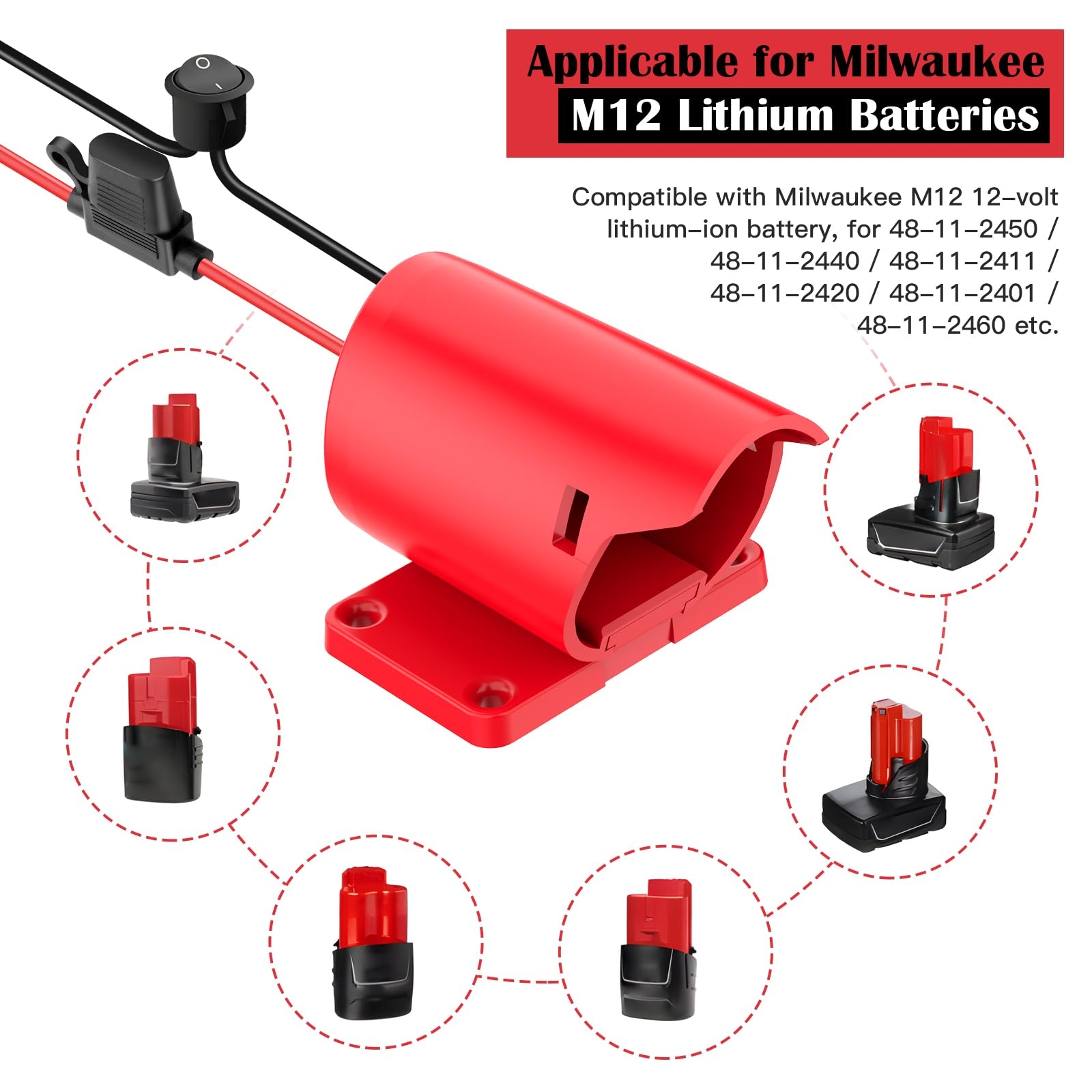1 Packs Adapter For Milwaukee M12 Battery Adapter 12V Battery Conversion Kit With Switch Fuse Wire Terminals 12AWG Wire Power Connector For DIY Rc Car Toys And Robotics Amazon