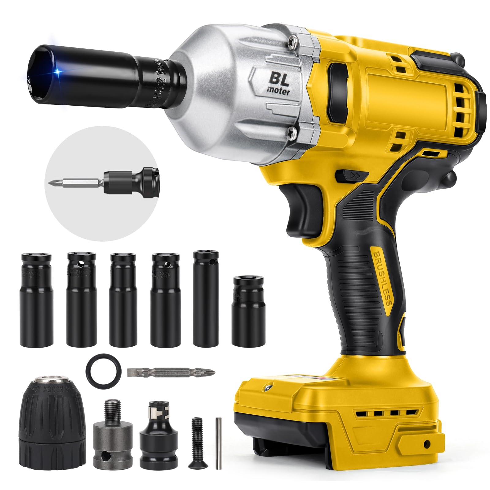 1000Nm Cordless Impact Wrench For Dewalt 20V Max Battery 1 2 Inch Brushless High Torque Electric Impact Driver With 7 Sockets 2400 RPM 3300 IPM LED Work Light For Car Truck Home No Battery Amazon