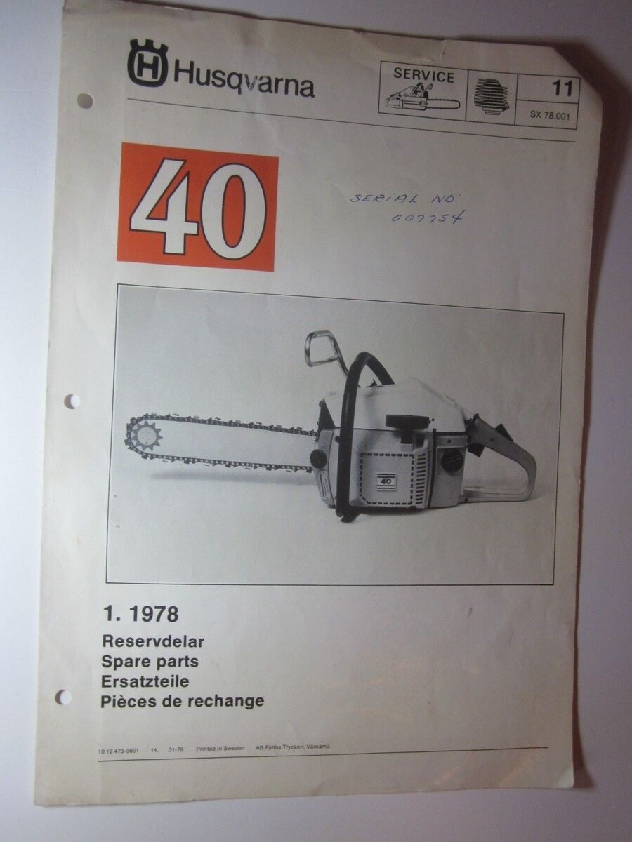1978 Husqvarna Chainsaw Model 40 Service Parts Manual SX 78 001 EBay