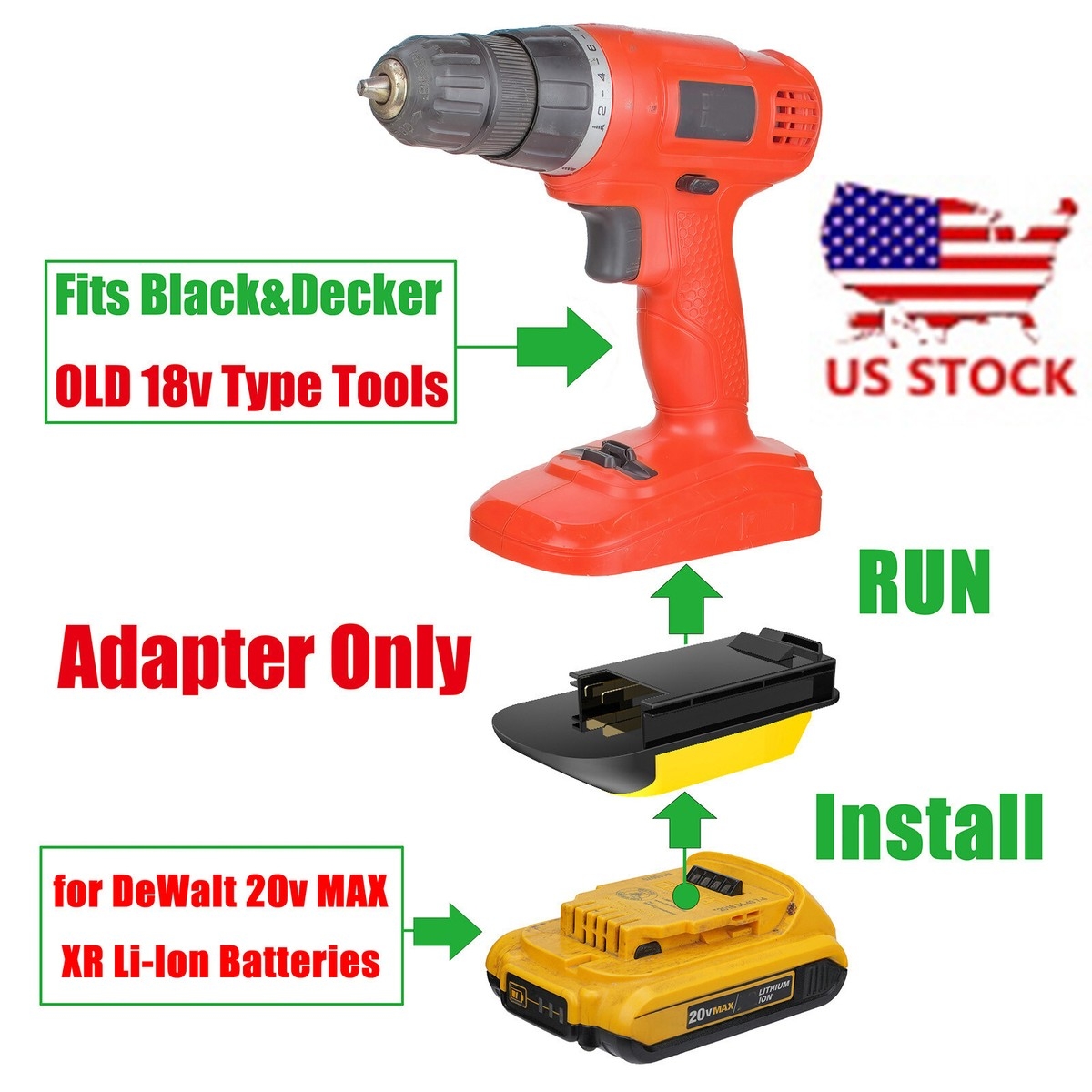 1x Adaptor Fits DeWalt 20V XR Batteries To For Black U0026 Decker 18v 
