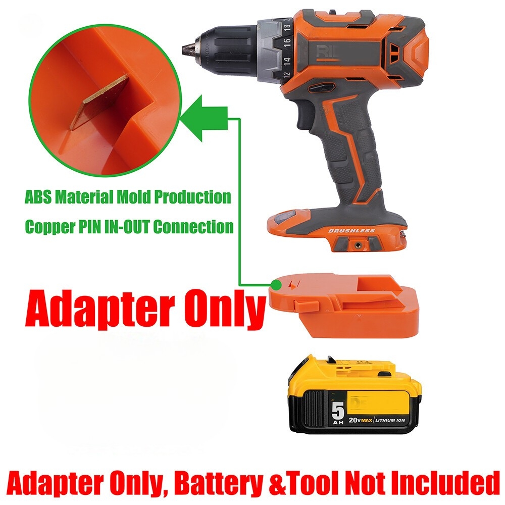1x Fits Dewalt 20V MAX XR Li Ion Batteries To For Ridgid 18V Impact Tool Adapter