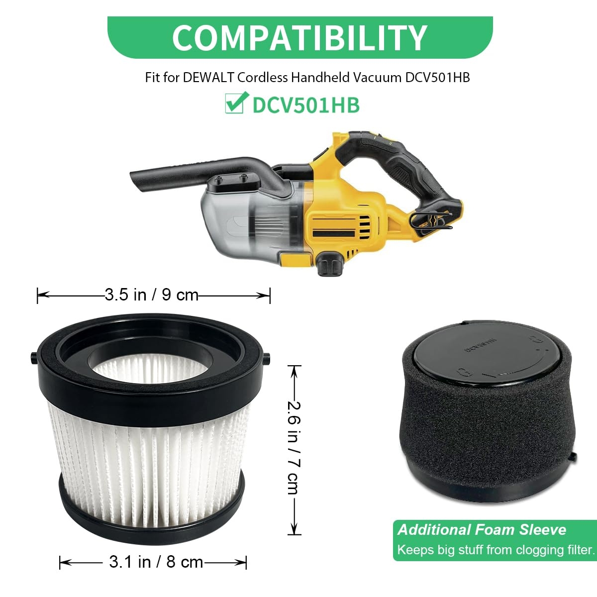 2 Pack DCV5011H HEPA Filter Compatible With DEWALT DCV501HB 