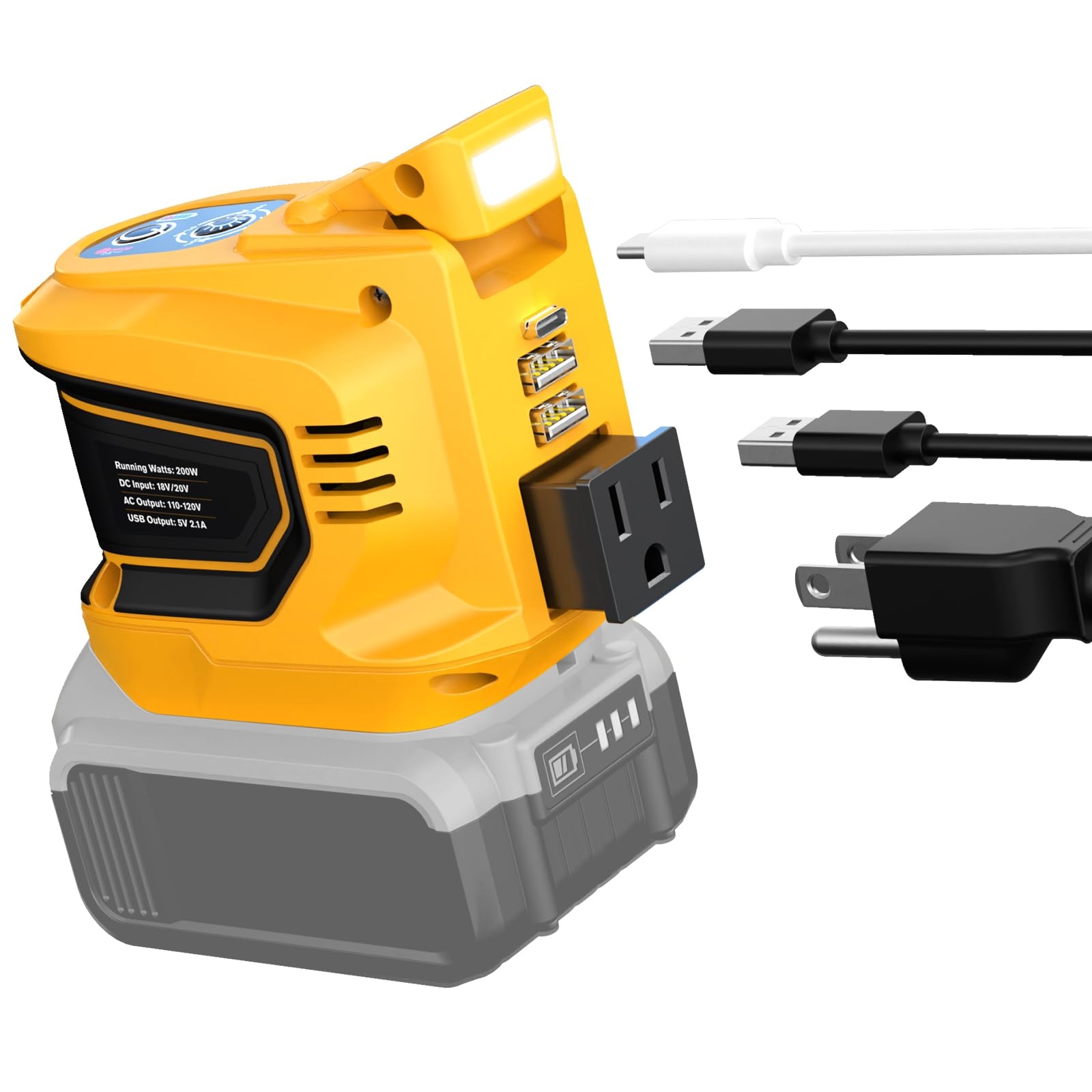200W Portable Power Inverter For DeWALT 20V Ecarke Outdoor Generato Battery Converter With 2 USB LED AC Battery Powered Outlet Convert DC 18V 20V To AC 110V 120V Portable Power Station Tool Only Amazon