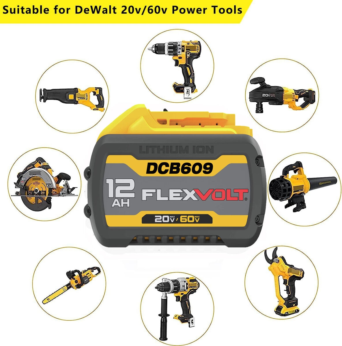 20V 60V MAX 12 0Ah Lithium lon Tool Battery For DEWALT FLEXVOLT 