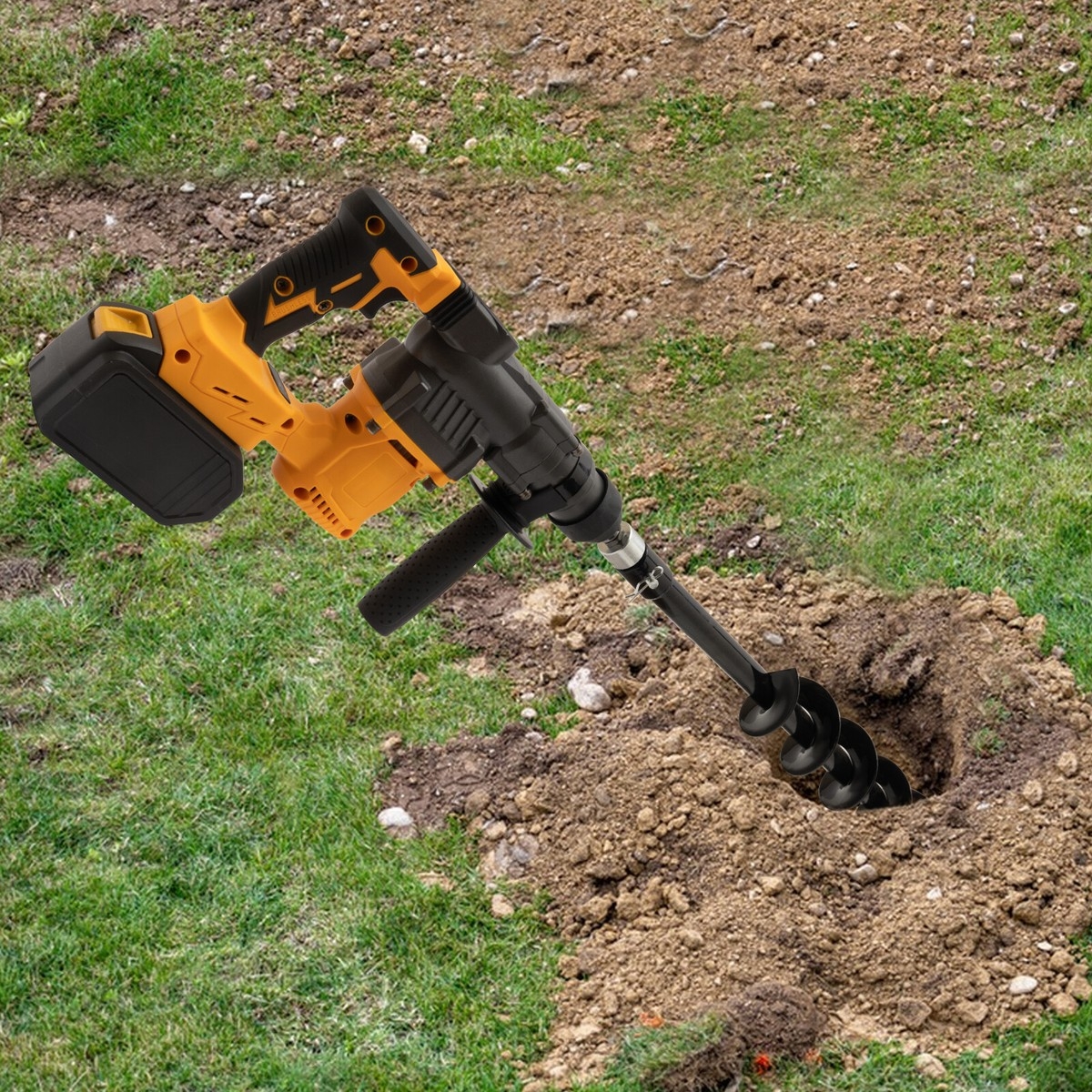 21V SDS Plus Post Hole Digger Cordless Earth Auger Rotary Hammer Drill 80cm Bit
