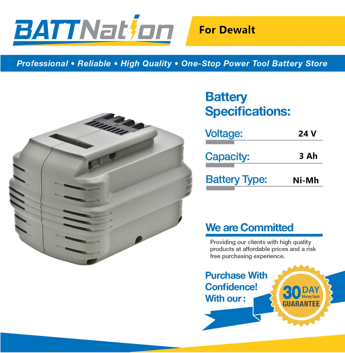 24V 3Ah NiMh Battery For DeWalt DW0240 DW0241 DW0242 DE0240 DE0240 XJ