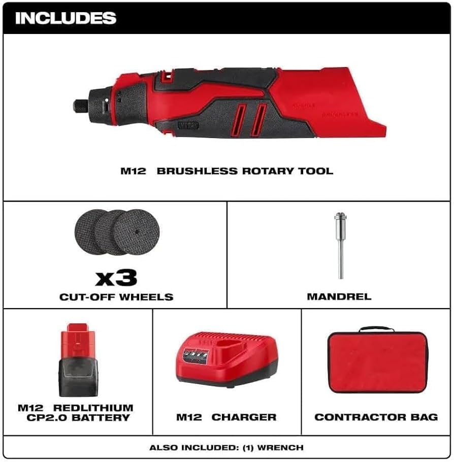 2525 21 For Milwaukee M12 12V Li Ion Cordless Brushless Rotary Tool Kit 10 14 4 Red Black Amazon