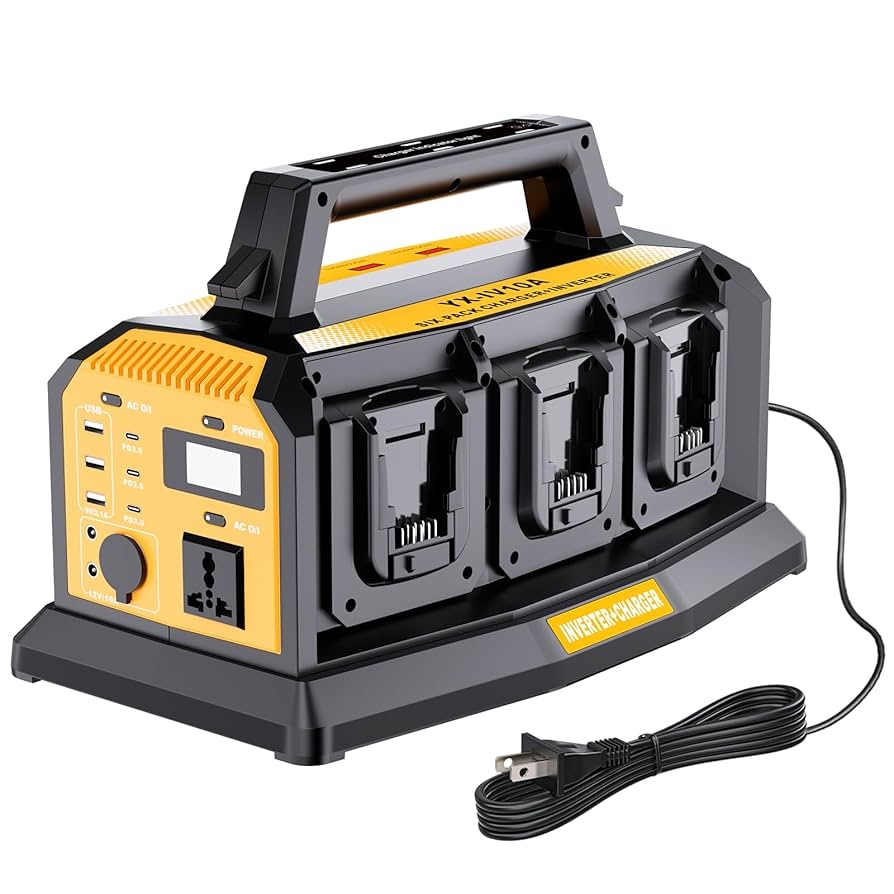 Amazon 1000W Power Inverter Compatible With Dewalt 20V Li ion Battery 6A Battery Charger 6 Port 20V To 120V Pure Sine Wave Inverter With LED Light 3 USB A Port 3 USB C Port 2 DC