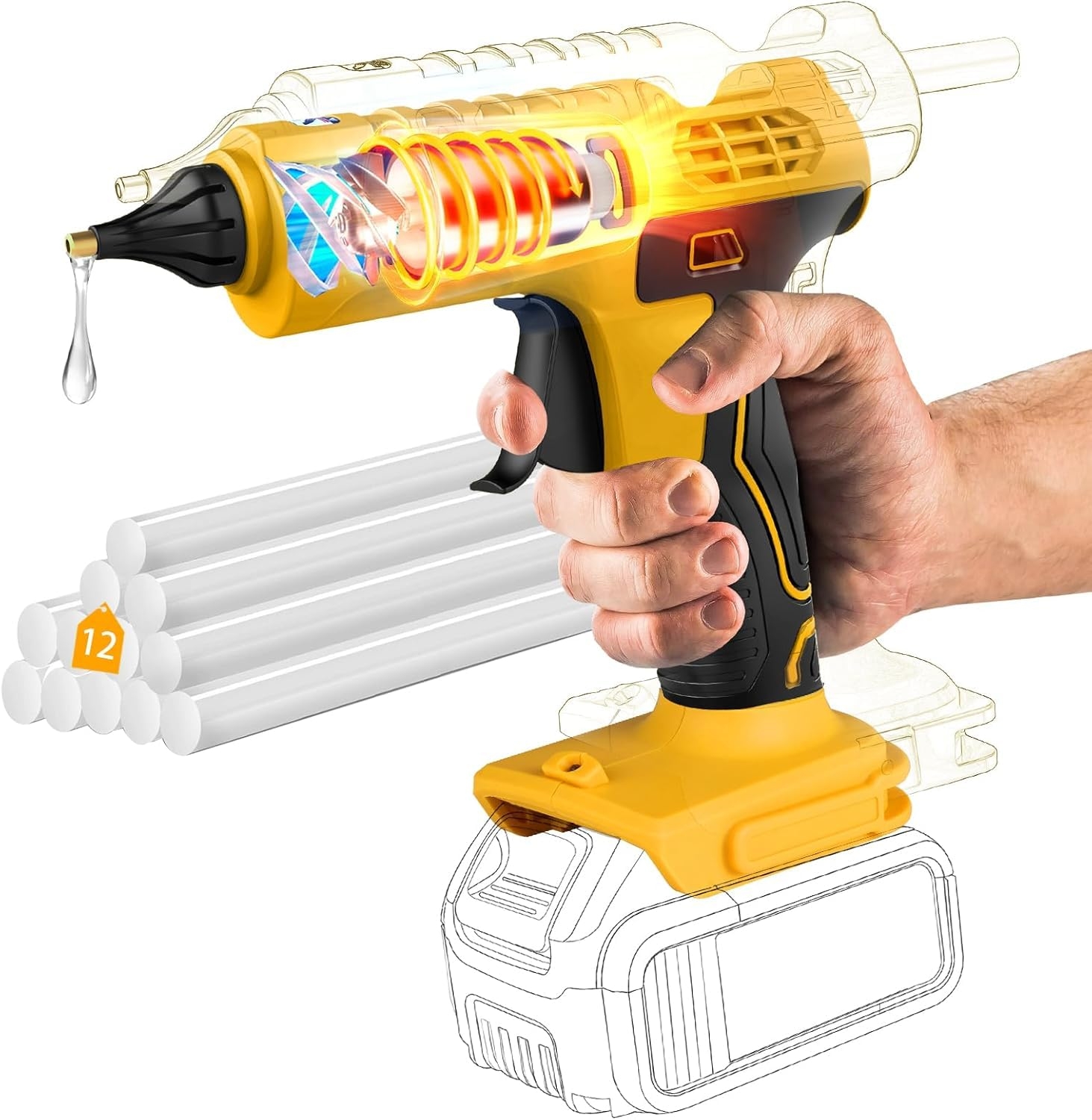 Amazon 100W Cordless Hot Glue Gun For DeWalt 20V Battery NO Battery Full Size Hot Wireless Hot Glue Gun Kit With 12pcs 0 43 Large Glue Gun Stick Set For Craft U0026 DIY