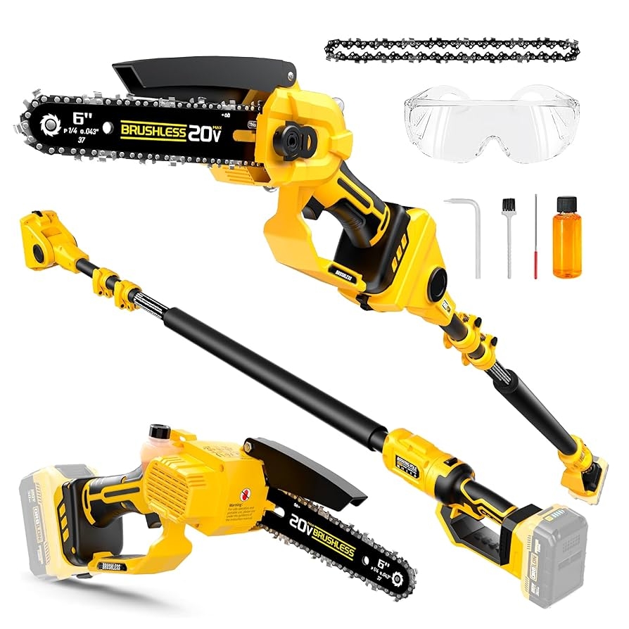 Amazon 2 IN 1 Cordless 6 Pole Saw Chainsaw Compatible With DeWALT 20V MAX Battery Brushless Motor 7 1 Lb Ultra Lightweight 14 2 FT Max Reach Extension Pole For Tree Trimming Battery NOT Included 