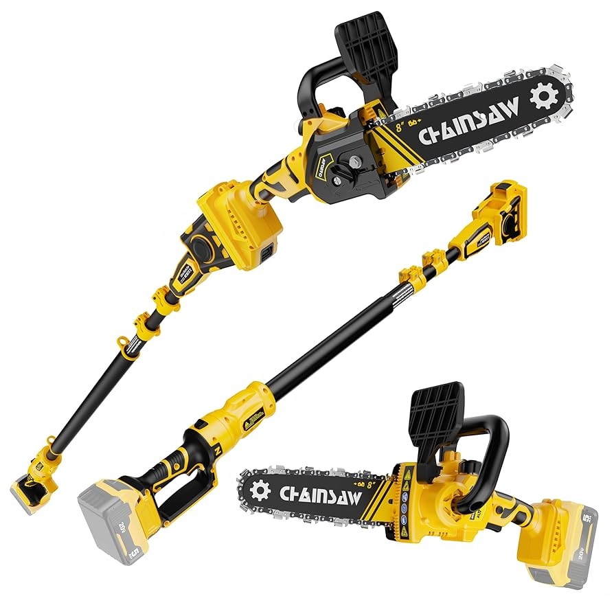 Amazon 2 in 1 Cordless Pole Saw 8 Inch Brushless Pole Chainsaws Compatibility With DEWALT 20V MAX Battery 8 Lb Lightweight Auto Oiling 14 8 FT MAX Extension Pole Saws For Tree Trimming No Battery 