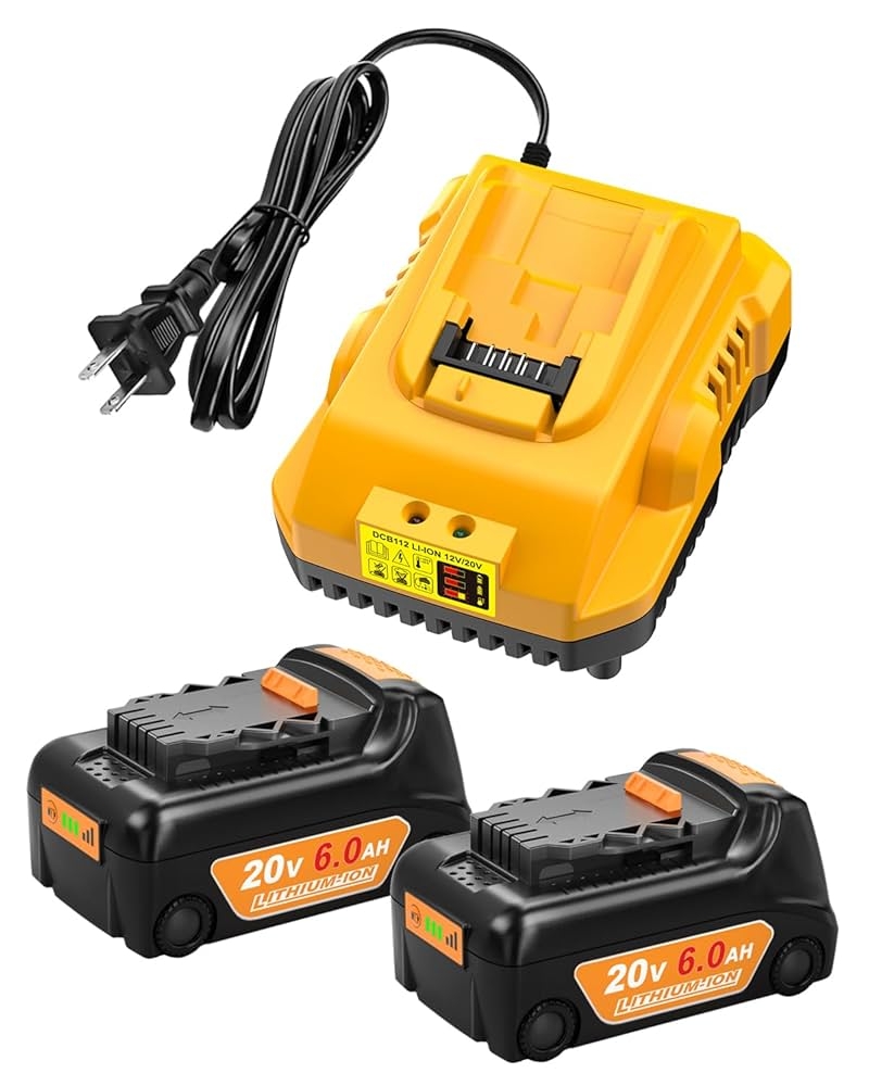 Amazon 2 Pack 6 0Ah Battery Replacement For Dewalt 20v Battery And With DCB112 Battery Charger Station Yellow Tools Home Improvement