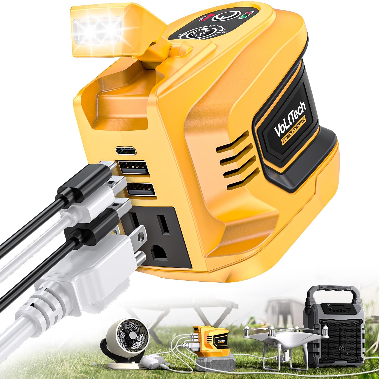 Amazon 200W Power Inverter Compatible With Dewalt 20V VoLtTech Battery Inverter 20V To 110V 120V Phone Charger USB Charger Adapter Power Adapter With 2 USB Ports U0026 1 Type C U0026 1 AC Outlet 