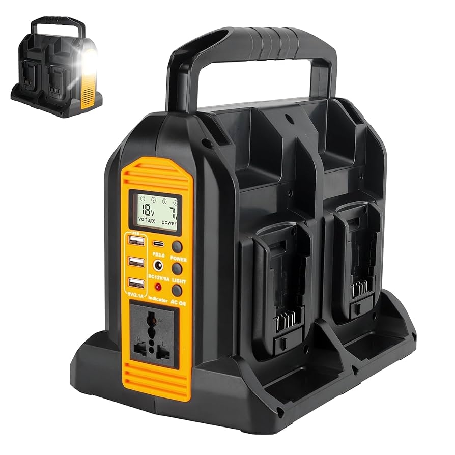 Amazon 350W Power Inverter For Dewalt 20V MAX 60V Li ion Batteries 4 Port Supply Inverter Generators Converter DC 20V To AC110V 120V With LED Light 3 USB A 1 Type C 1DC Port For Outdoor Travel Camping Automotive