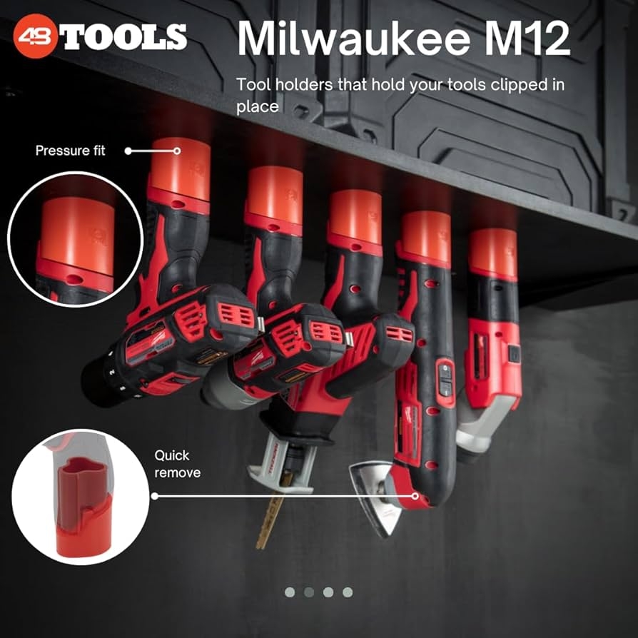 Amazon 48 Tools Milwaukee M12 12V Tool Mount Holder 4 Pack With 1 4 Nut Insert Strong UV Stabilized ABS Clip in Design For Tradesmen Industrial Scientific