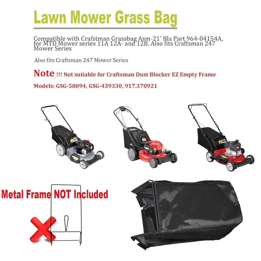 Amazon 964 04154A Lawn Mower Grass Bag Replacement For MTD Craftsman Lawn Mower Bag 964 04154 Compatible With 21 Mower Series 11A And 12A Without Grass Catcher Frame Patio Lawn Garden