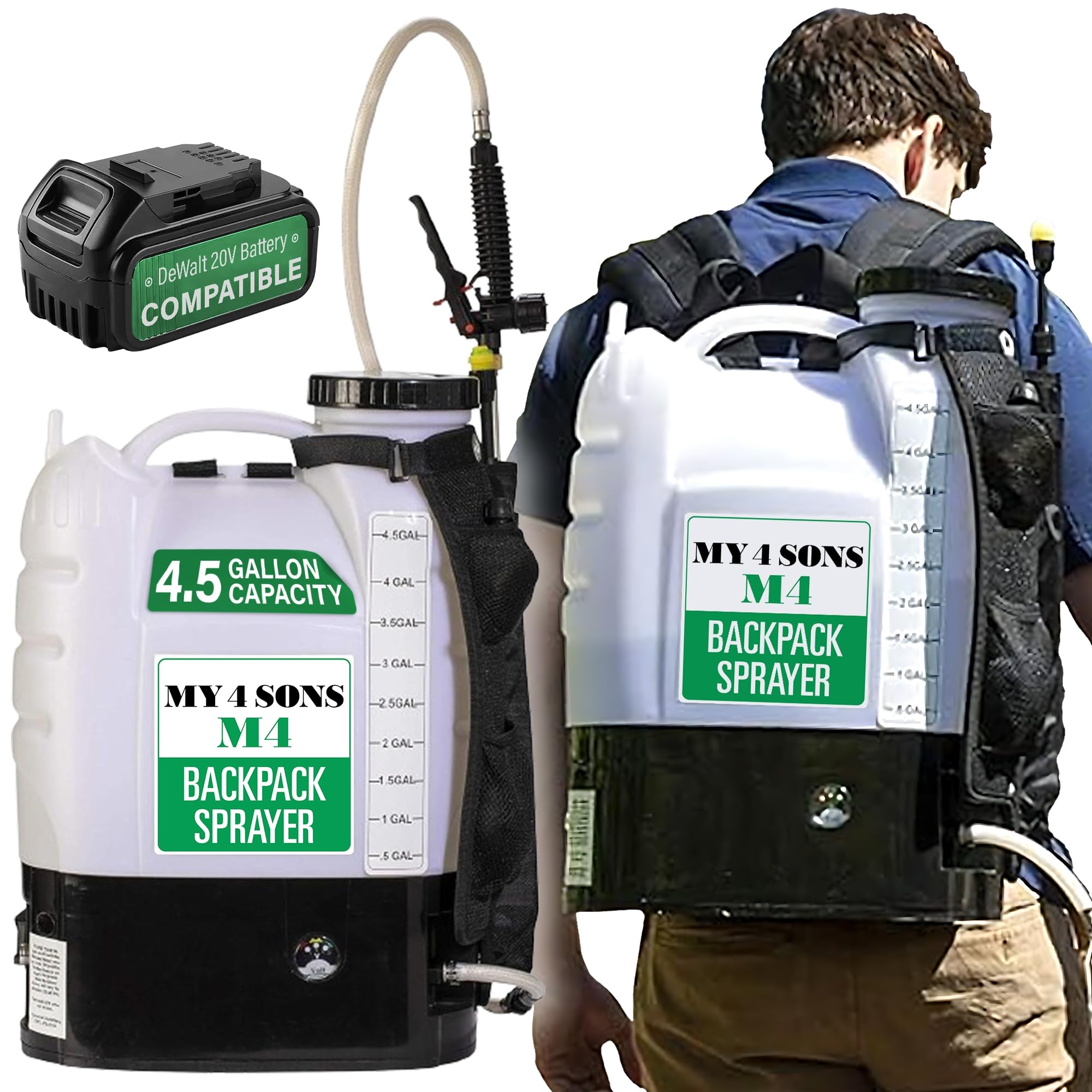 Amazon Backpack Sprayer MY4SONS M4 4 Gallon Battery Powered Electric Sprayer For Lawn Garden Yard Plants Watering Long Range Portable Pump Compatible With Dewalt 20V Battery Battery NOT Included 