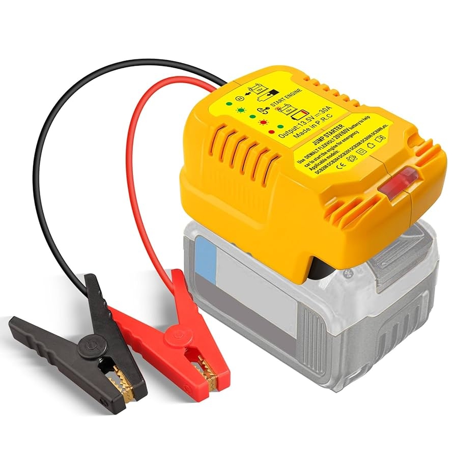 Amazon Car Jump Starter Adapter For DeWalt 20V 60V Li ion Batteries Pack With Jumper Cables 12v Clamps Portable Car Battery Charger Jump Starter Battery Not Included Automotive