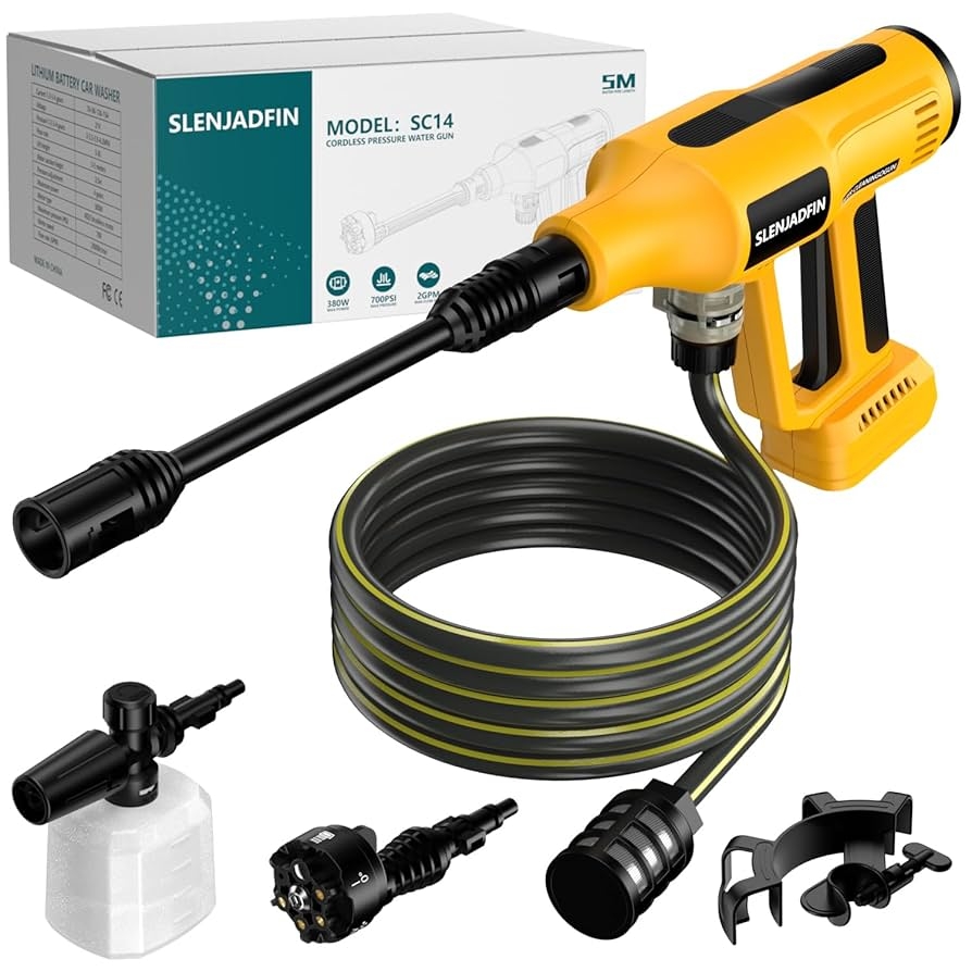 Amazon Cordless Pressure Washer For Dewalt 20V Battery 700 PSI Portable Handheld Power Washer With 6 in 1 Nozzle Foam Cannon For Car Floor Fence Wall Cleaning Battery Not Included Patio Lawn