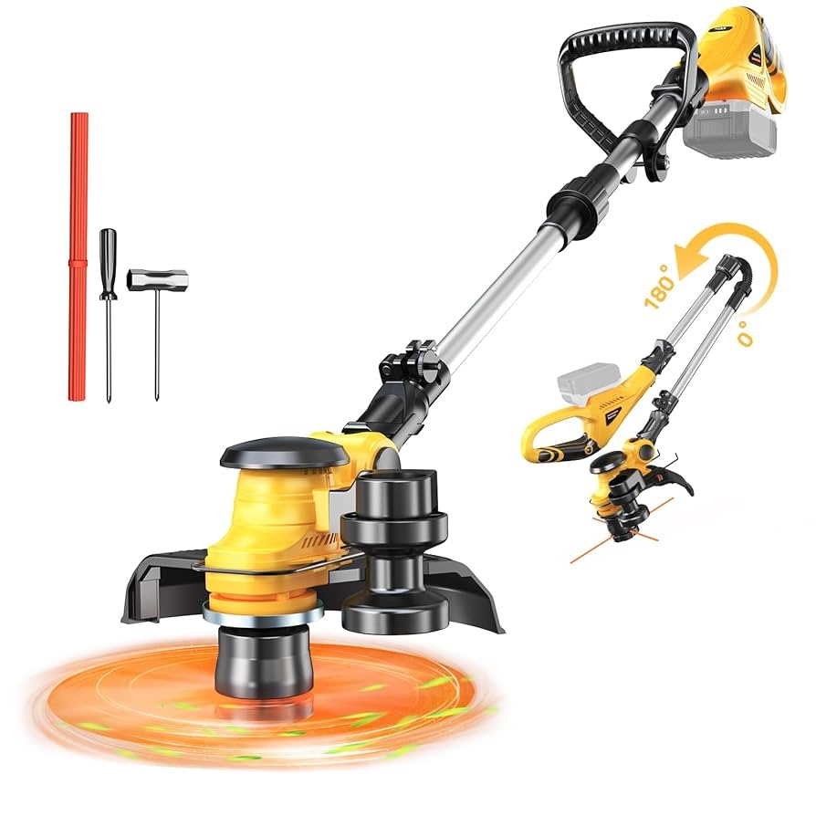 Amazon Cordless String Trimmer Compatible With Dewalt 20V Folding 3 In1 Weed Eater With Brushless Motor Battery Level Display 11 Electric Weed Wacker Edger Trimmer Lawn Mower For Yard Garden Tool Only 