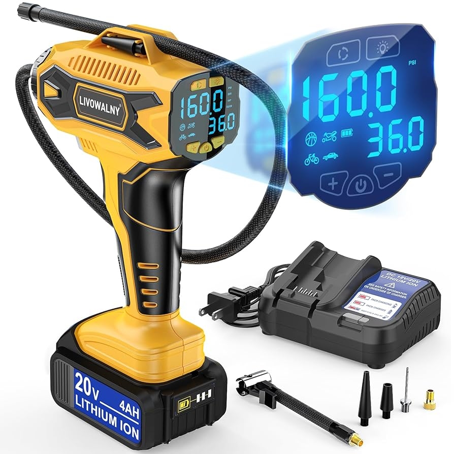 Amazon Cordless Tire Inflator Air Compressor Compatible With Dewalt 20V Max Battery Portable Handheld Air Pump With Digital Pressure Gauge For Cars Motorcycles Bikes Sport Balls Auto Automotive