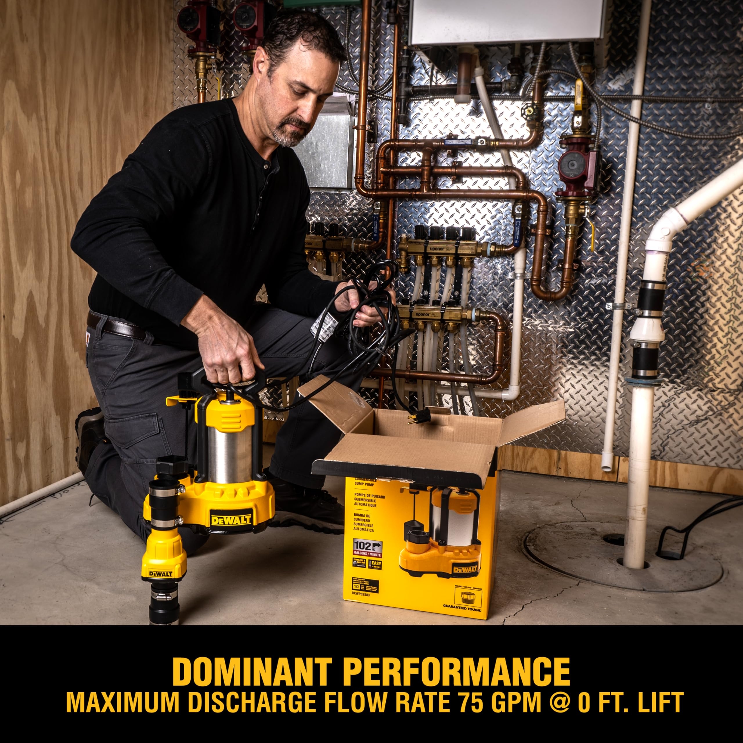 Amazon DEWALT 1 3 HP Stainless Steel And Cast Iron Efficient Fully Submersible Sump Pump With Piggy Back Vertical Float Switch 10 Foot Cord 75 GPM 4500 GPH Tools U0026 Home Improvement