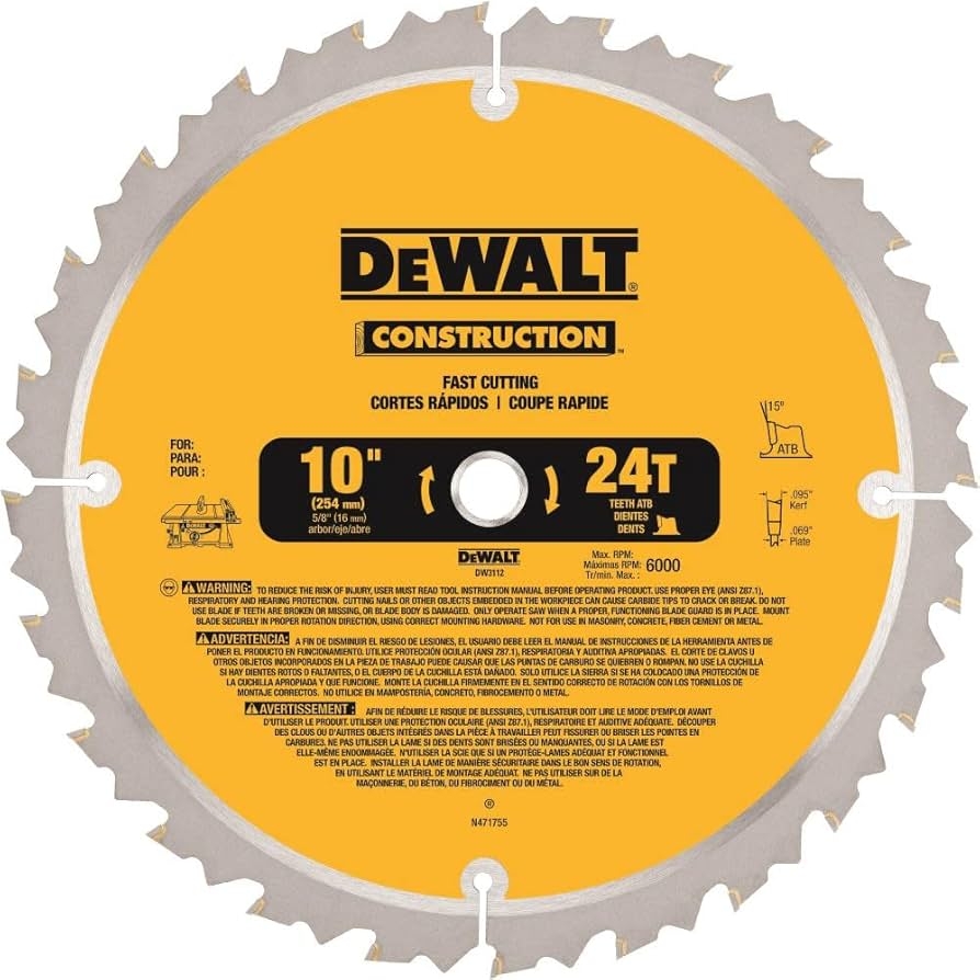 Amazon DEWALT 10 Inch Miter Table Saw Blade ATB Thin Kerf 