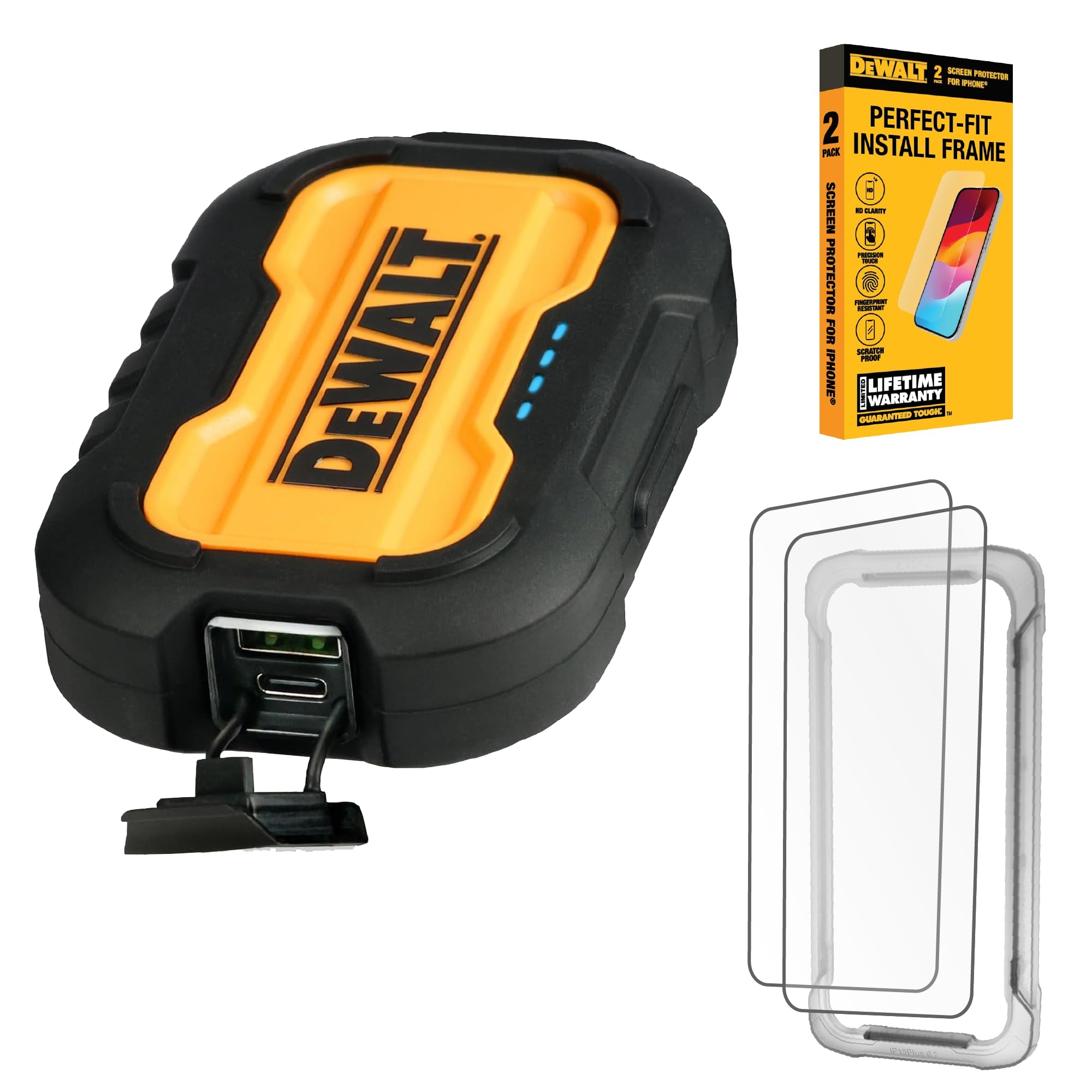 Amazon DEWALT 10K Portable Charger Power Bank 10 000 MAh Battery Pack With USB C Port And Screen Protectors For IPhone 15 15 Plus 15 Pro 15 Pro Max IPhone 14 13 Cell Phones U0026 Accessories