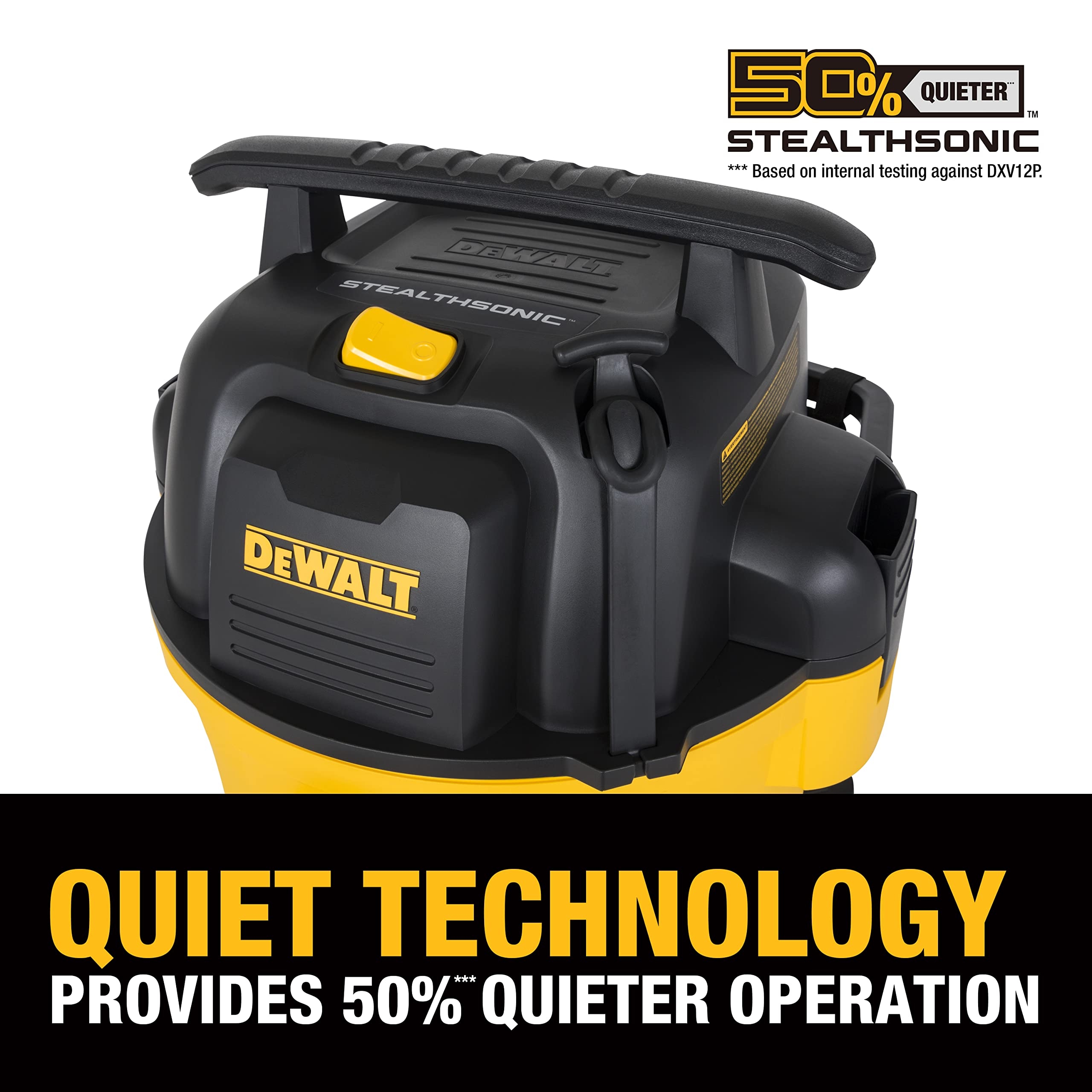 Amazon DEWALT 12 Gallon STEALTHSONIC Ultra Quiet Poly Wet Dry Vacuum DXV12P QTA Powerful Suction Noise Reduction Vac 5 5 Peak HP Shop Vacuum For Jobsite Workshop Reduce Motor Noise Yellow Tools U0026 Home