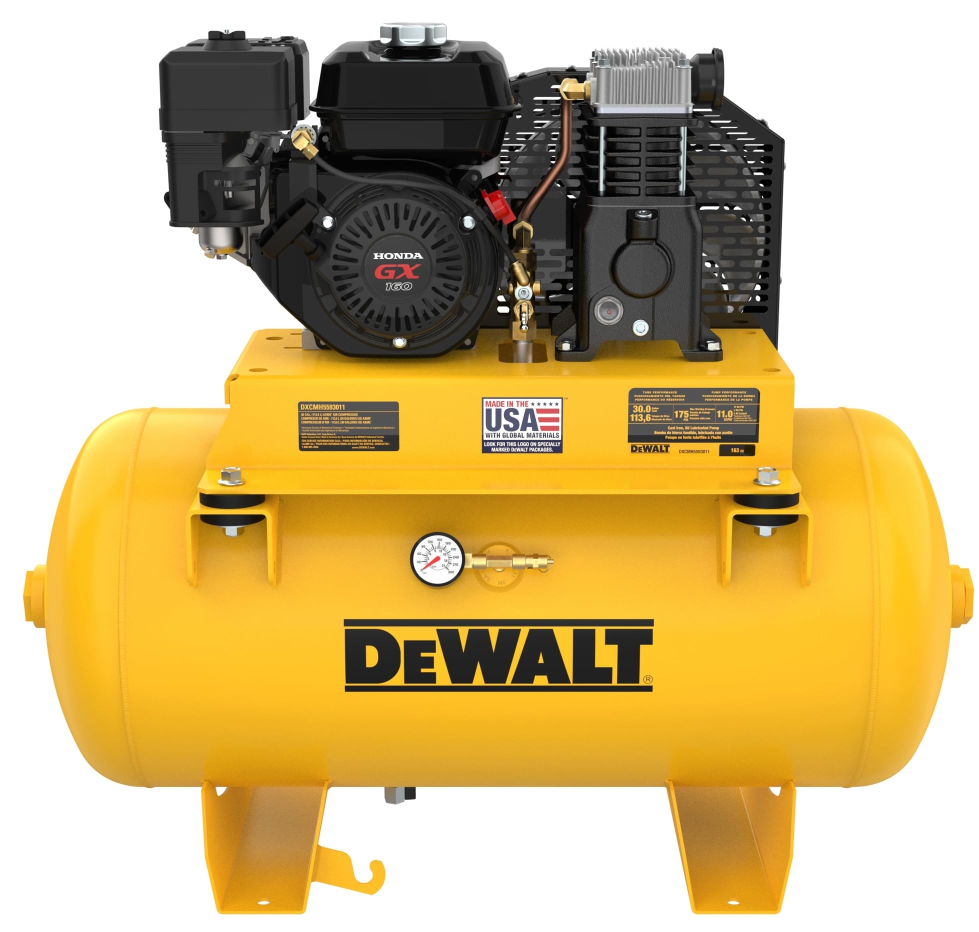 Amazon DEWALT 30 Gallon Gas Air Compressor Powered By HONDA GX160 Engine With Oil Lubricated Twin Cylinder Pump And Cast Iron Crankcase Ideal For Service Trucks 175 PSI Truck Mounted Automotive