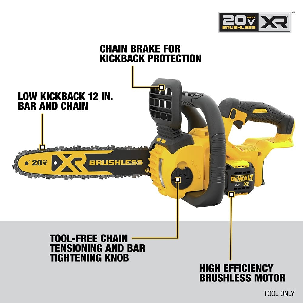 Amazon DEWALT DCCS620B 20V Max Compact Cordless Chainsaw With Brushless Motor Tool Only Patio Lawn Garden