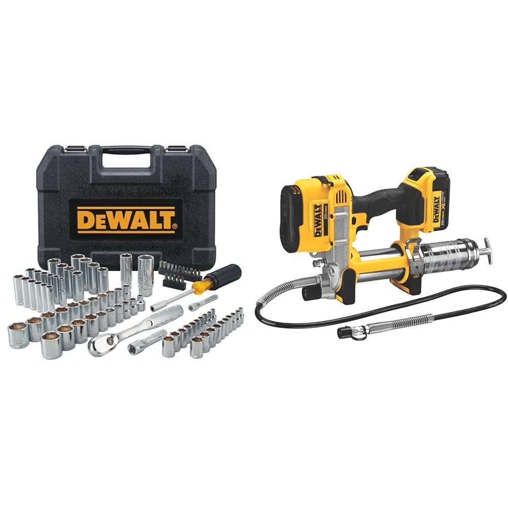 Amazon DEWALT DCGG571M1 20 volt MAX Lithium Ion Grease Gun And DWMT81531 84Pc Mechanics Tool Set Automotive