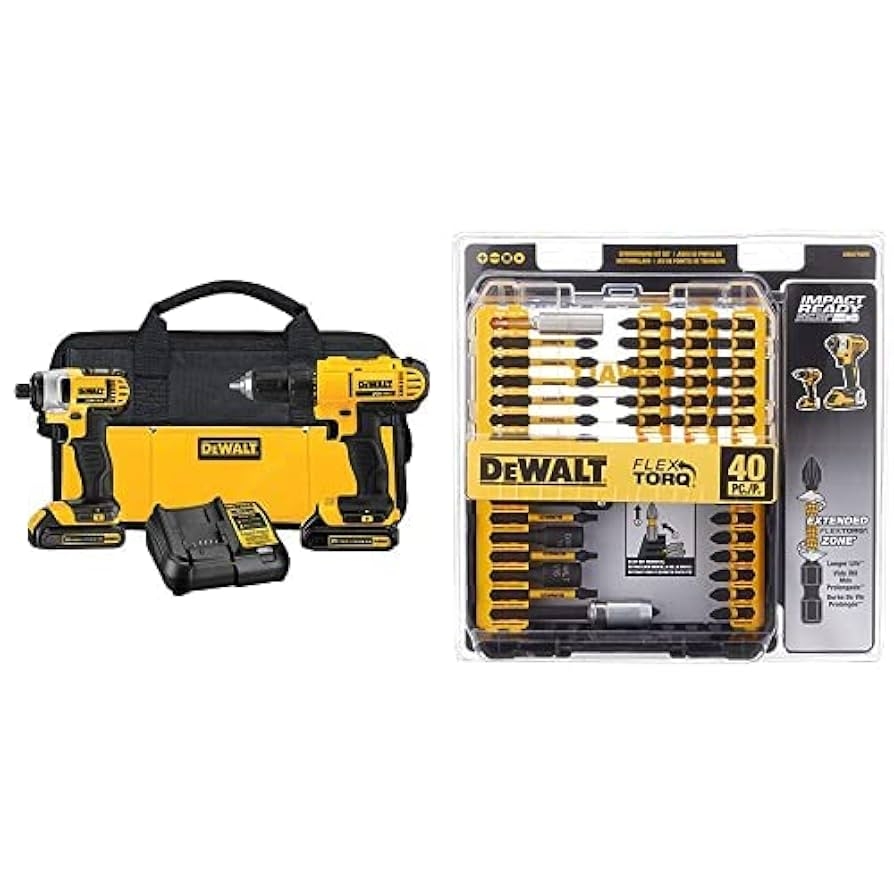Amazon DEWALT DCK240C2 20v Lithium Drill Driver Impact Combo Kit 1 3Ah With FlexTorq Screw Driving Set 40 Piece Home U0026 Kitchen