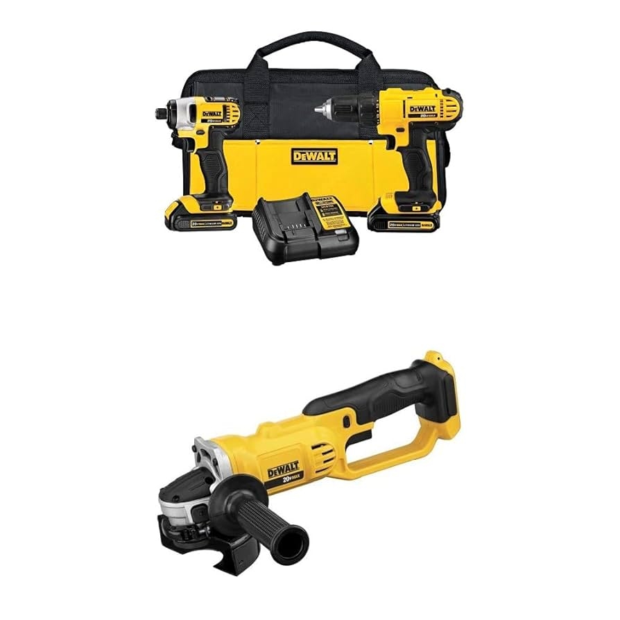 Amazon DEWALT DCK240C2 20v Lithium Drill Driver Impact Combo Kit With 20V MAX Lithium Ion 4 1 2 Grinder Tools U0026 Home Improvement