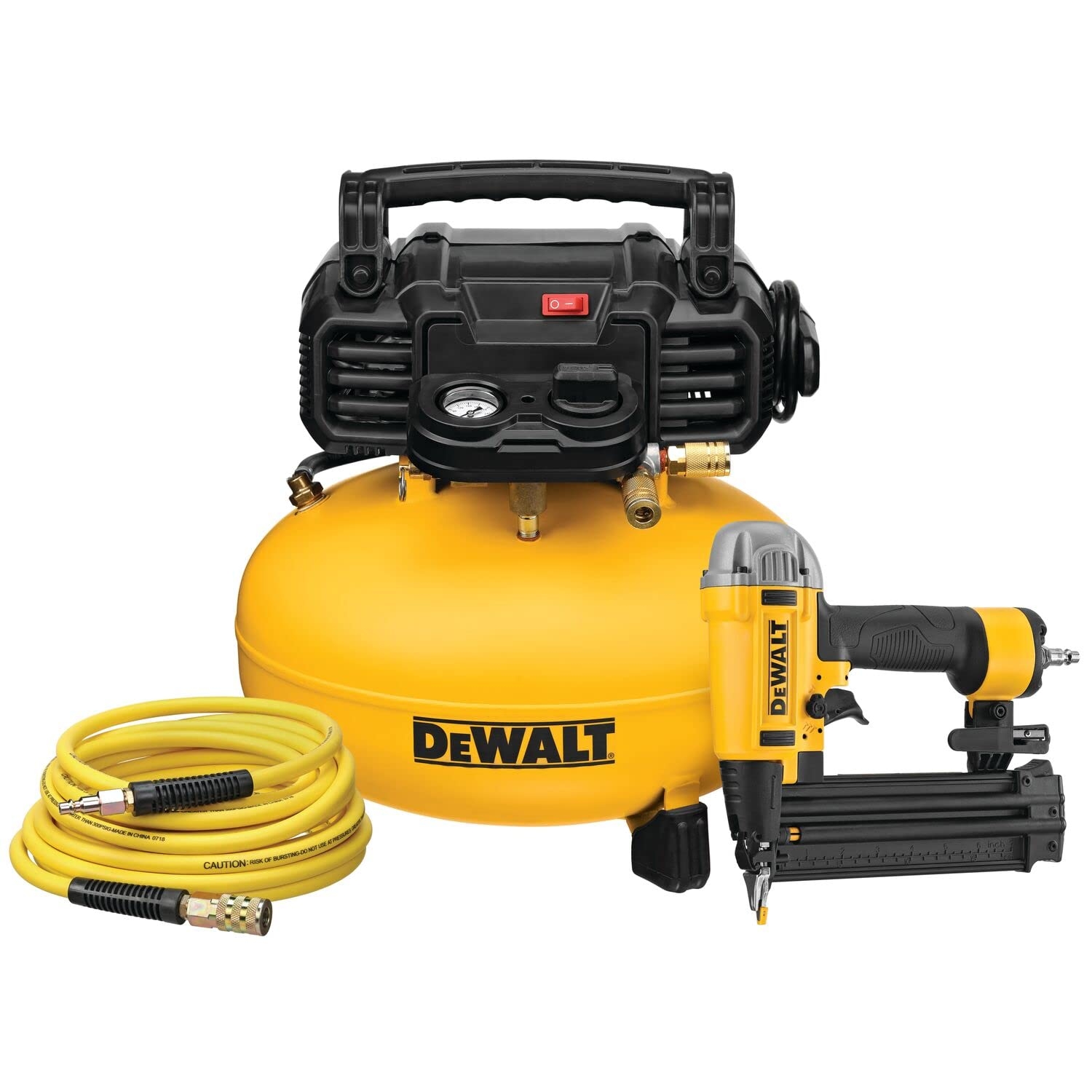 Amazon Dewalt DWFP1KITR 18 Gauge Brad Nailer And 6 Gallon Oil Free Pancake Air Compressor Combo Kit Renewed Tools Home Improvement