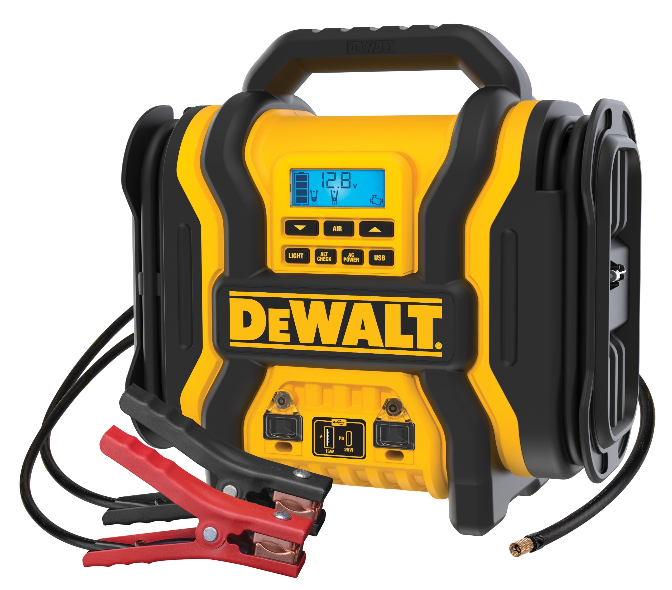 Amazon DEWALT DXAEPS14 Type2 2000 Peak Battery Amp 12V Automotive Battery Booster Jump Starter Power Station With 120 PSI Compressor 500W AC Power Inverter And 15W USBa U0026 25W USB Ports Automotive