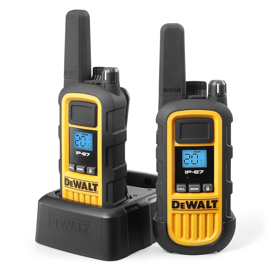 Amazon DEWALT DXFRS800 2 Watt Heavy Duty Walkie Talkies Waterproof Shock Resistant Long Range U0026 Rechargeable Two Way Radio With VOX 2 Pack 