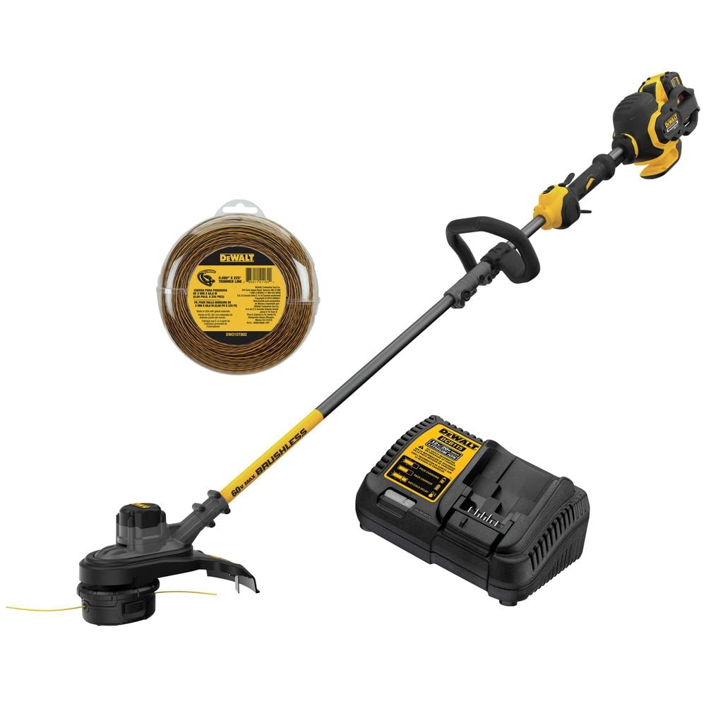 Amazon DEWALT FLEXVOLT 60V MAX String Trimmer Two Speed 15 Inch 3 Ah Battery Extra Trimmer Line 225 foot By 0 080 Inch DCST970X1 DWO1DT802 Yellow Patio Lawn Garden