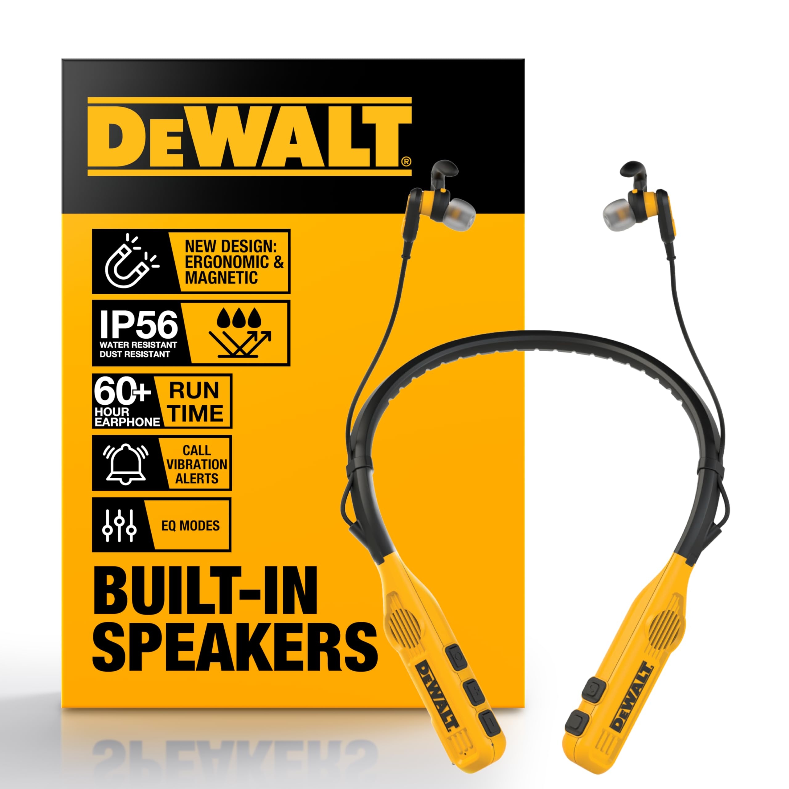 Amazon DEWALT Heavy Duty 2 in 1 Neckband Bluetooth Headphones W Built in Speakers Jobsite Wearable Speaker U0026 Around Neck Headphones Wireless Bluetooth Headset 60 Hrs Hands Free Music Calls Carry Pouch Electronics