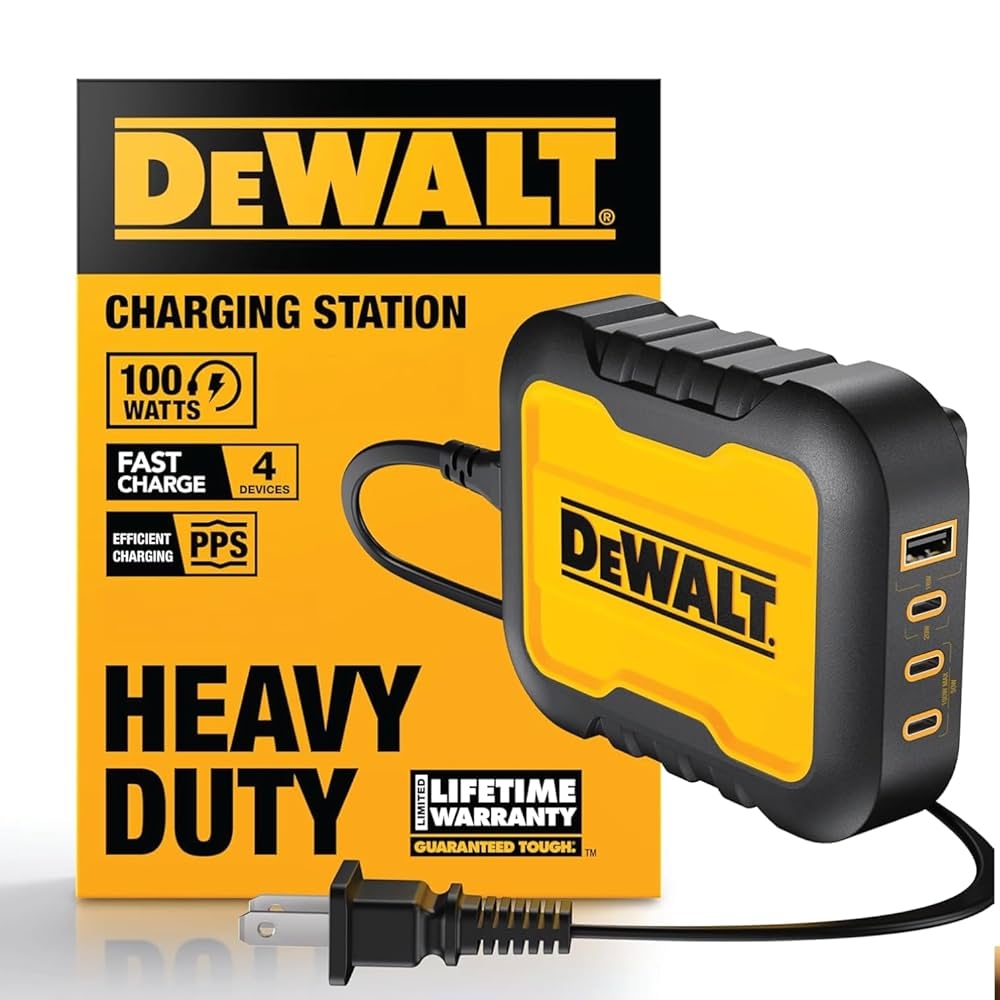Amazon DEWALT Heavy Duty 4 Port USB C Charger Block 100W USB C Charger Intelligent Power Sharing 6ft Power Cord Charge 4 Devices Compatible W DEWALT 20V Batteries Perfect For Work Tables U0026