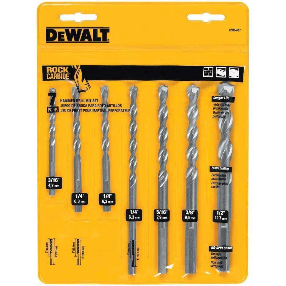 Amazon DEWALT Masonry Drill Bit Set Percussion Concrete Block 7 Piece DW5207 Tools Home Improvement