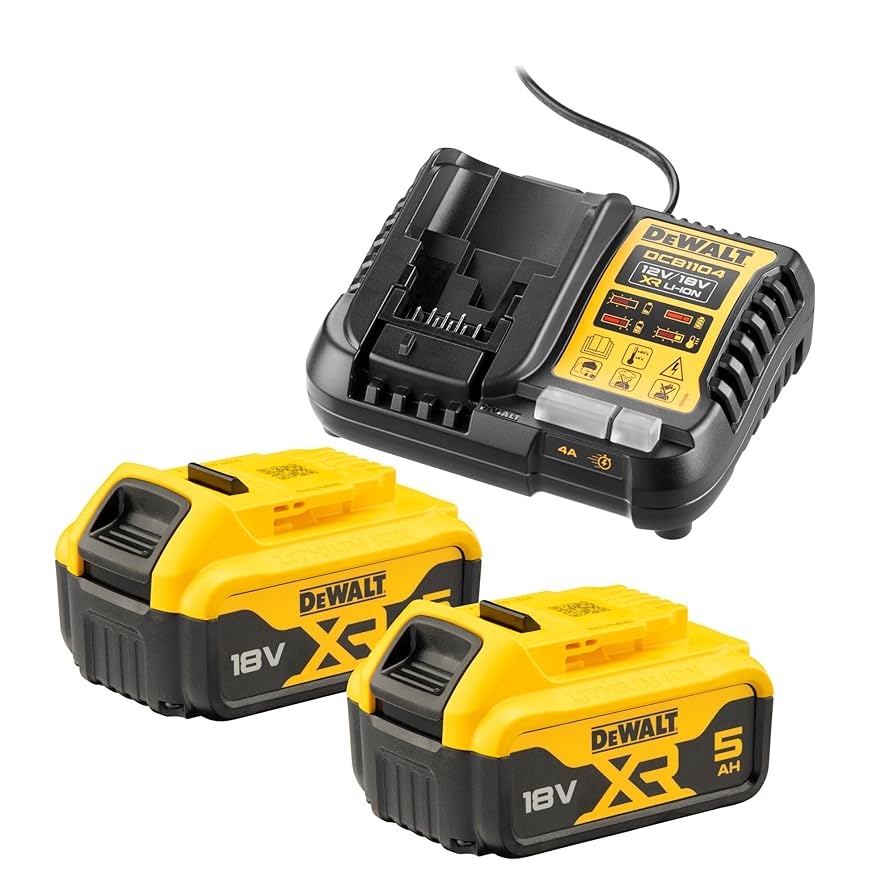 Amazon Dewalt Pack Of 2 XR 18V 5Ah Li Ion Batteries Charger DCB1104P2 QW Tools Home Improvement