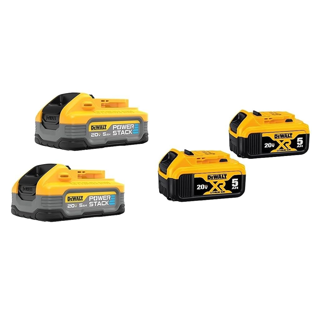 Amazon DEWALT Powerstack 20V MAX Battery Rechargeable 5Ah Lithium Ion 2 Pack DCBP520 2 20V MAX XR Battery 5 Ah 2 Pack DCB205 2 Tools Home Improvement