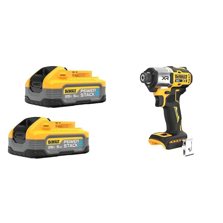 Amazon DEWALT Powerstack 20V MAX Battery Rechargeable 5Ah Lithium Ion 2 Pack DCBP520 2 U0026 20V MAX XR Impact Driver Brushless 1 4