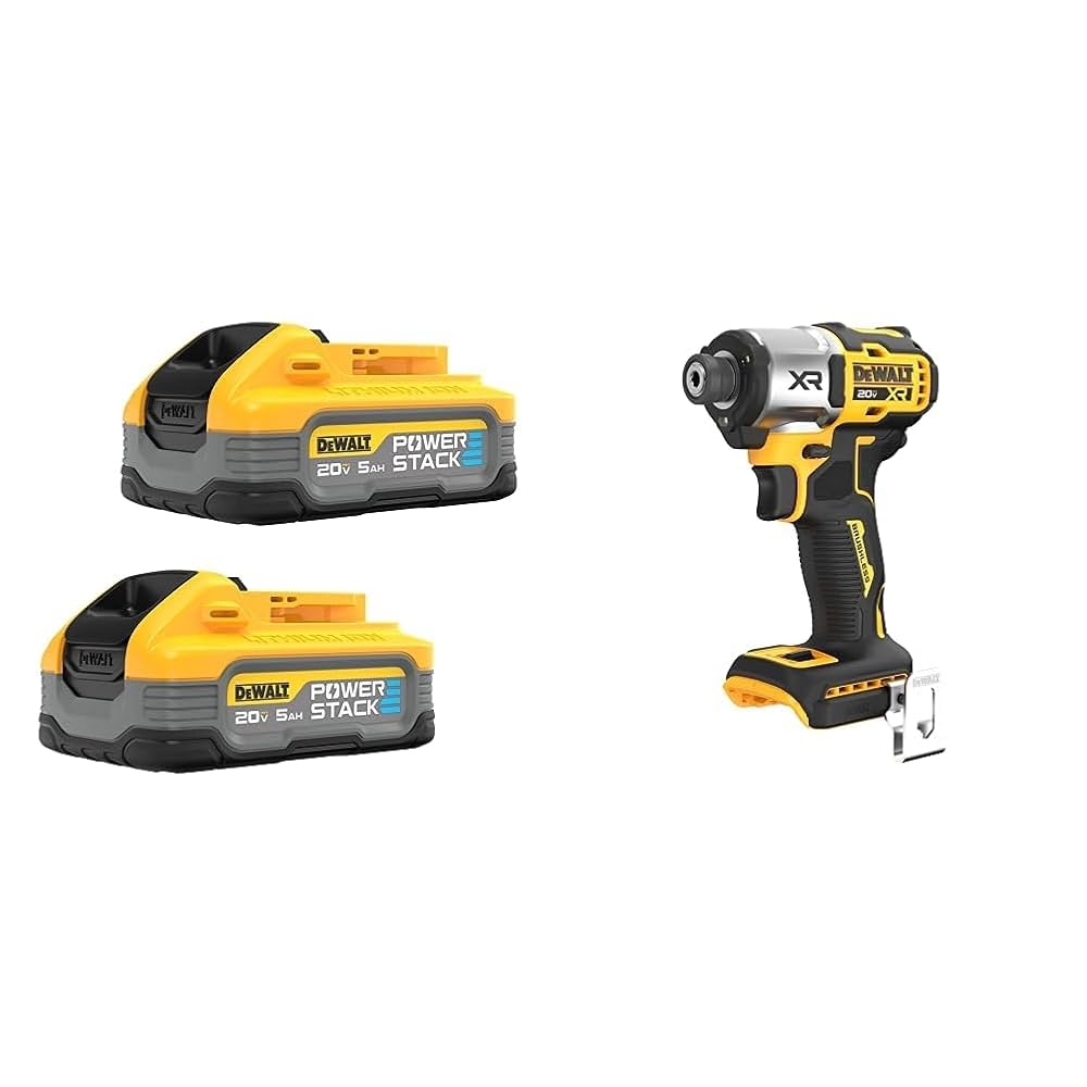 Amazon DEWALT Powerstack 20V MAX Battery Rechargeable 5Ah Lithium Ion 2 Pack DCBP520 2 U0026 20V MAX XR Impact Driver Brushless 1 4