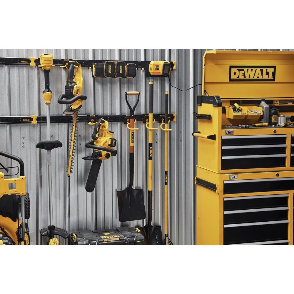 Amazon DEWALT Tool Organizer Wall Mount Kit For Lawn Garden Tools Includes Hooks 2 Metal Rails Charger Mount And Magnetic Power Strip DEWALT Workshop Storage System Compatible DWST82826 