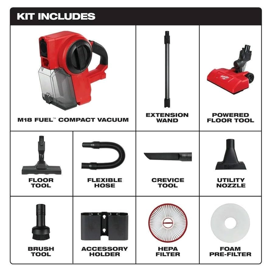 Amazon EGYBEL 0940 20 Fits Milwaukee Tool M18 Fuel Compact Vacuum Tool Only Bagless 1 4 Gal Tools Home Improvement