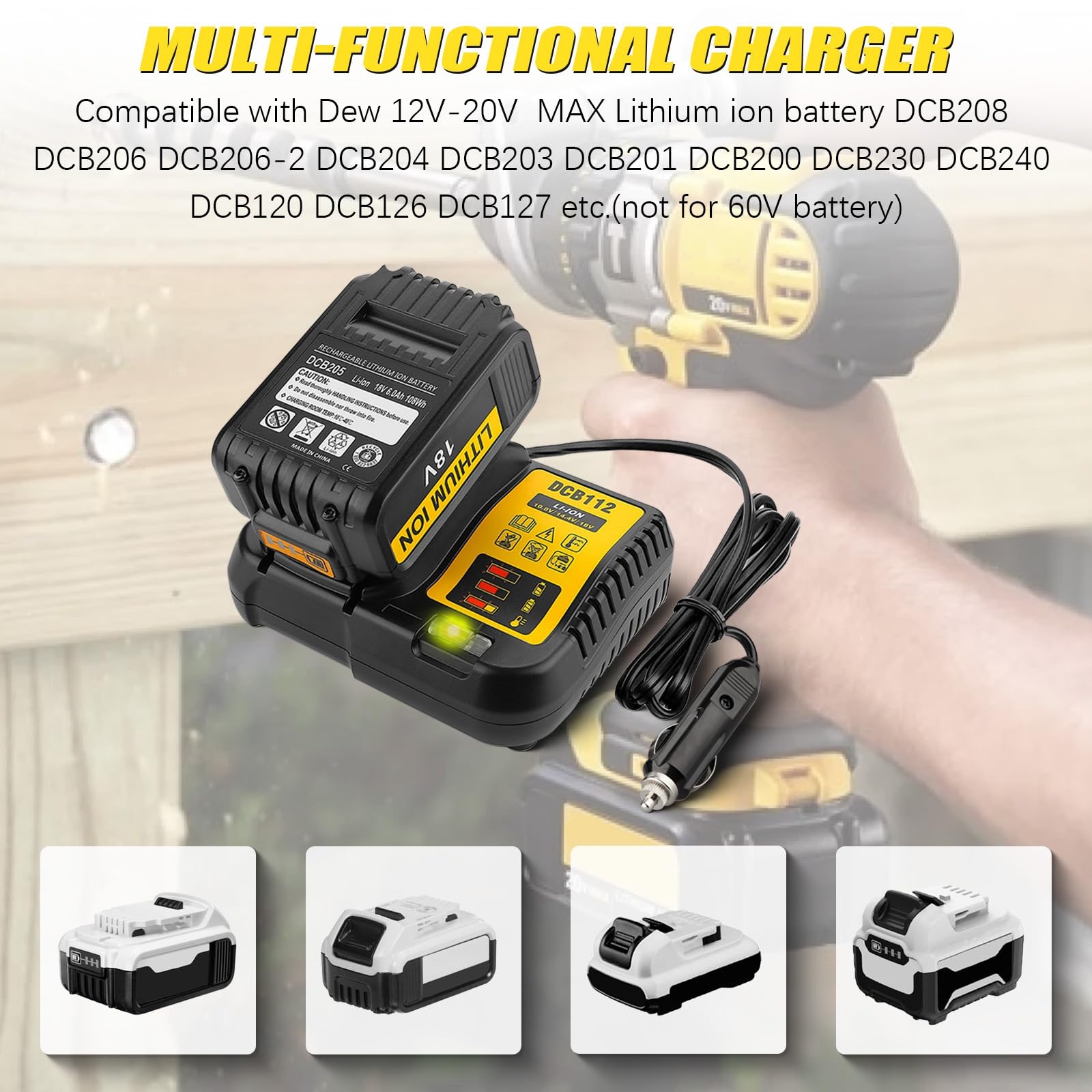 Amazon For Dewalt 20V 12V 14 4V Charger DCB119 Car Battery Chargering Compatible With 12V 14 4V 20V U0026 18V MAX Lithium Ion Battery DCB203 DCB206 DCB120 Cigarette Lighter Plug Vehicle Charger 3A Tools U0026 Home