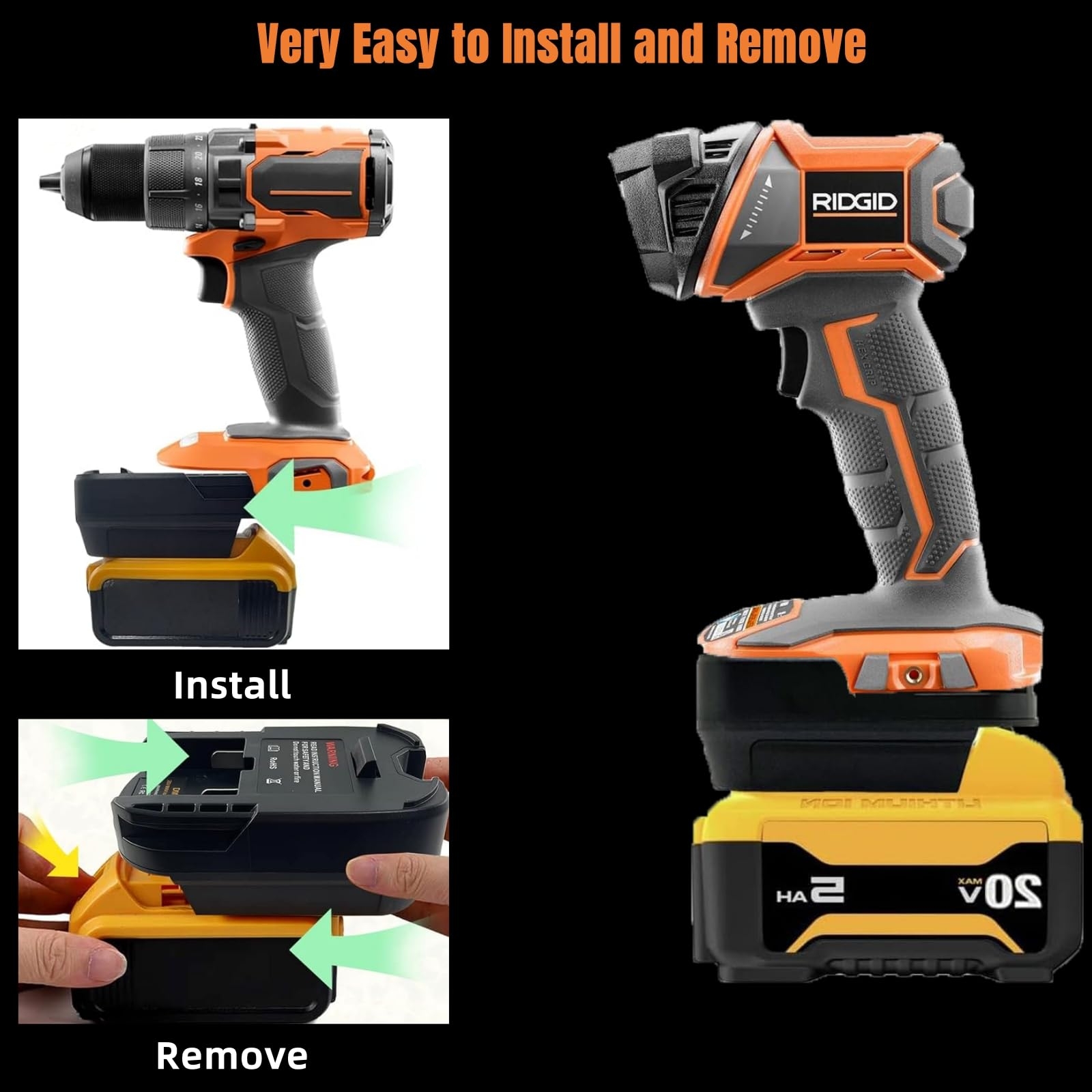 Amazon For DeWalt To For Ridgid Battery Adapter Convert For DeWalt 20V 60V Battery To Work For Ridgid AEG 18V Power Tool Adapter Only Tools U0026 Home Improvement